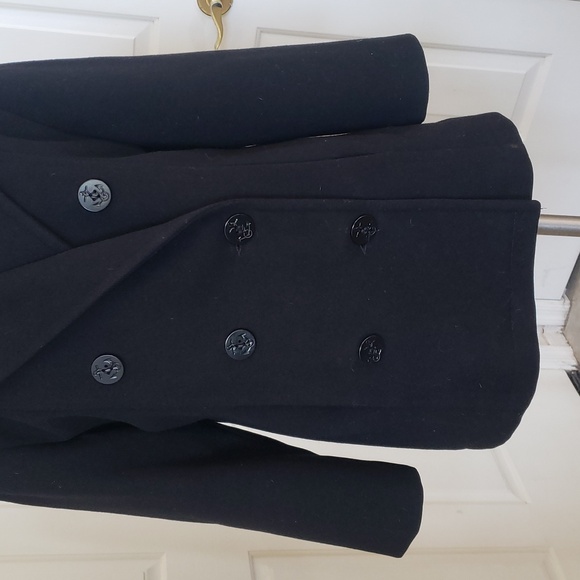 VINTAGE Black Wool Pea Coat Double Breasted - Picture 10 of 15